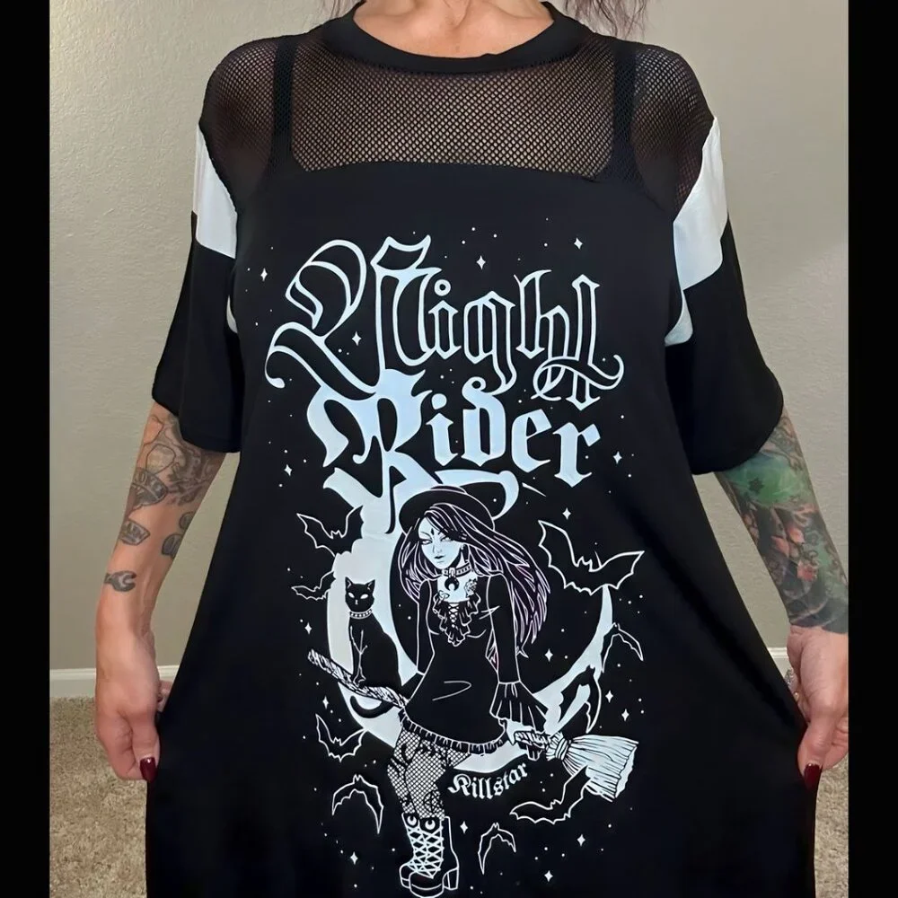 NWOT Killstar Nightrider Dress Witch Tunic Goth Punk Whimsgoth Black & White L - Picture 4 of 14